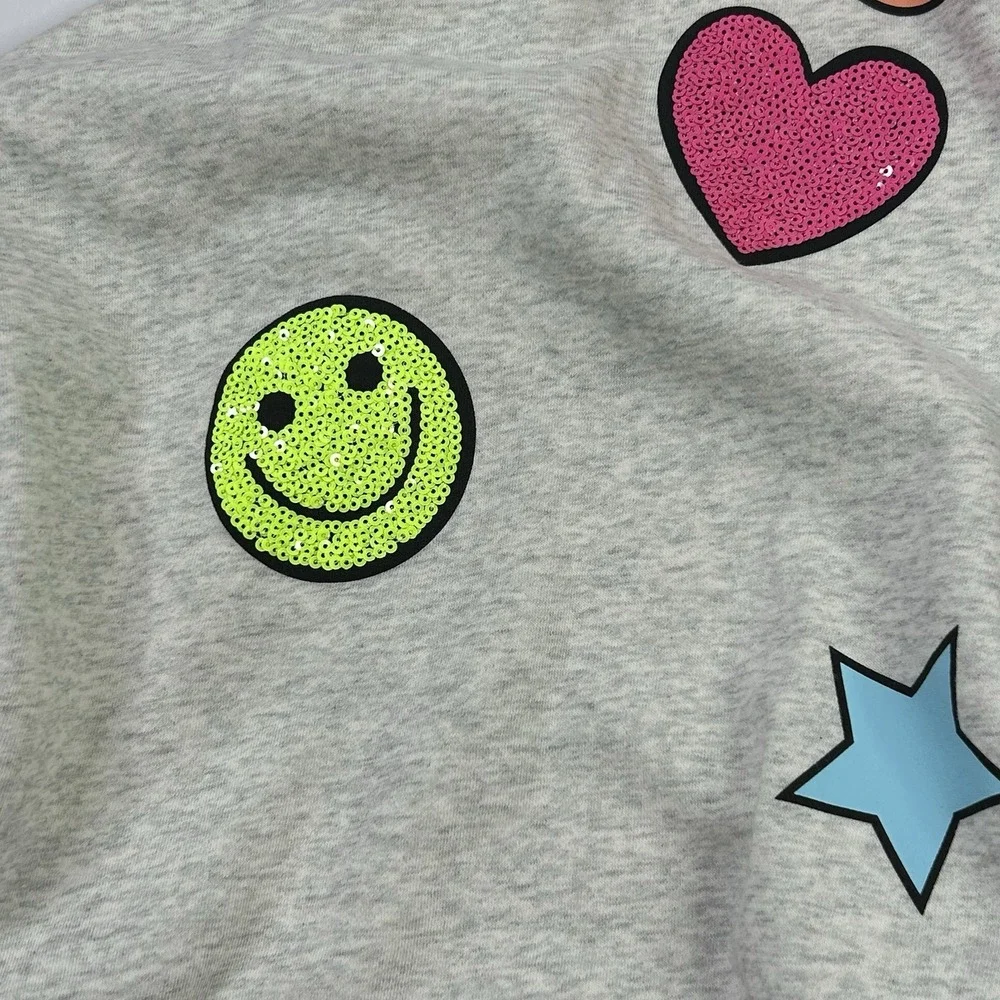The Children's Place Sweatshirt Girls L 10/12 Gray + Multicolored Graphic Sequin